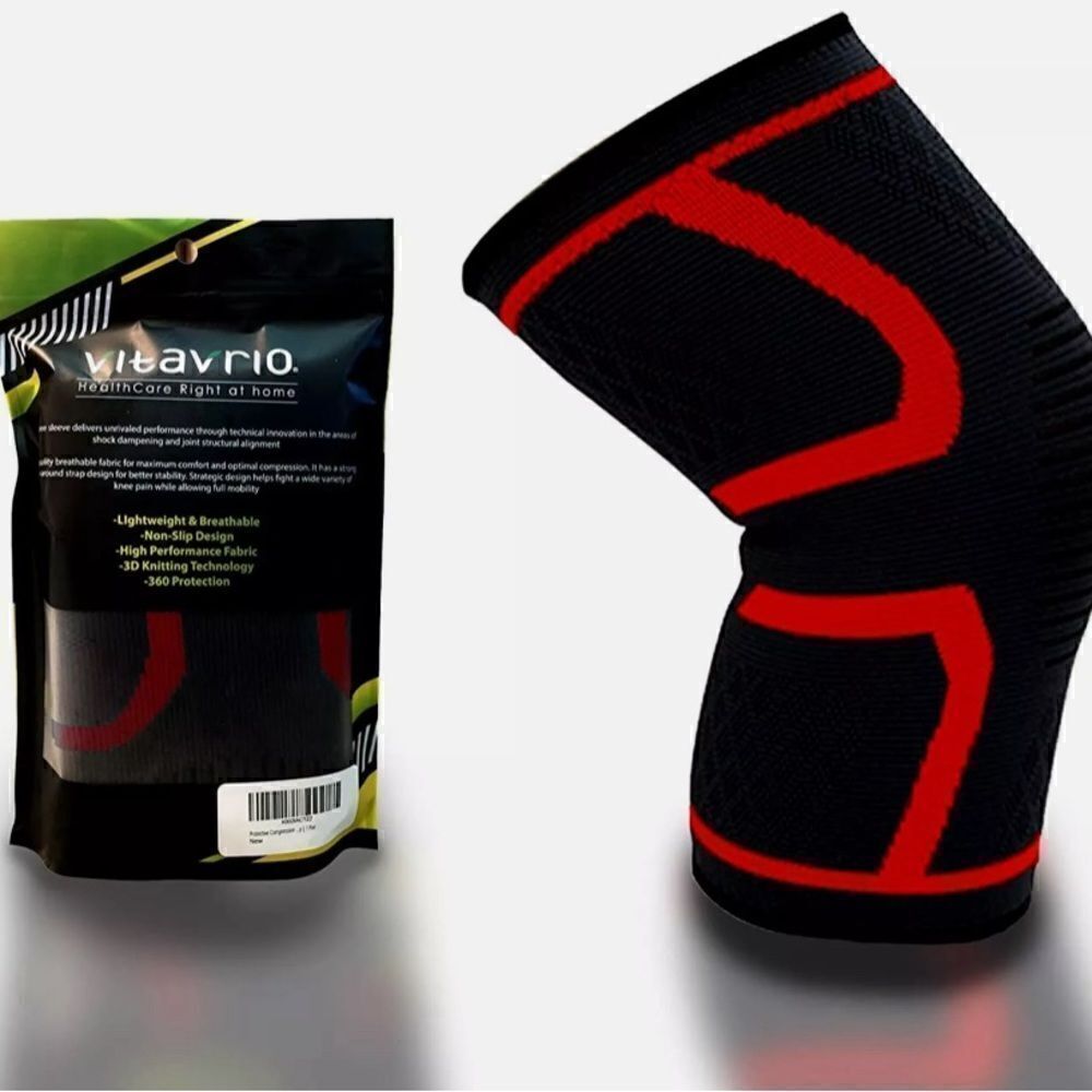 Vitavrio Knee Compression Sleeve Non Slip Breathable BlackBlue Pair Medium